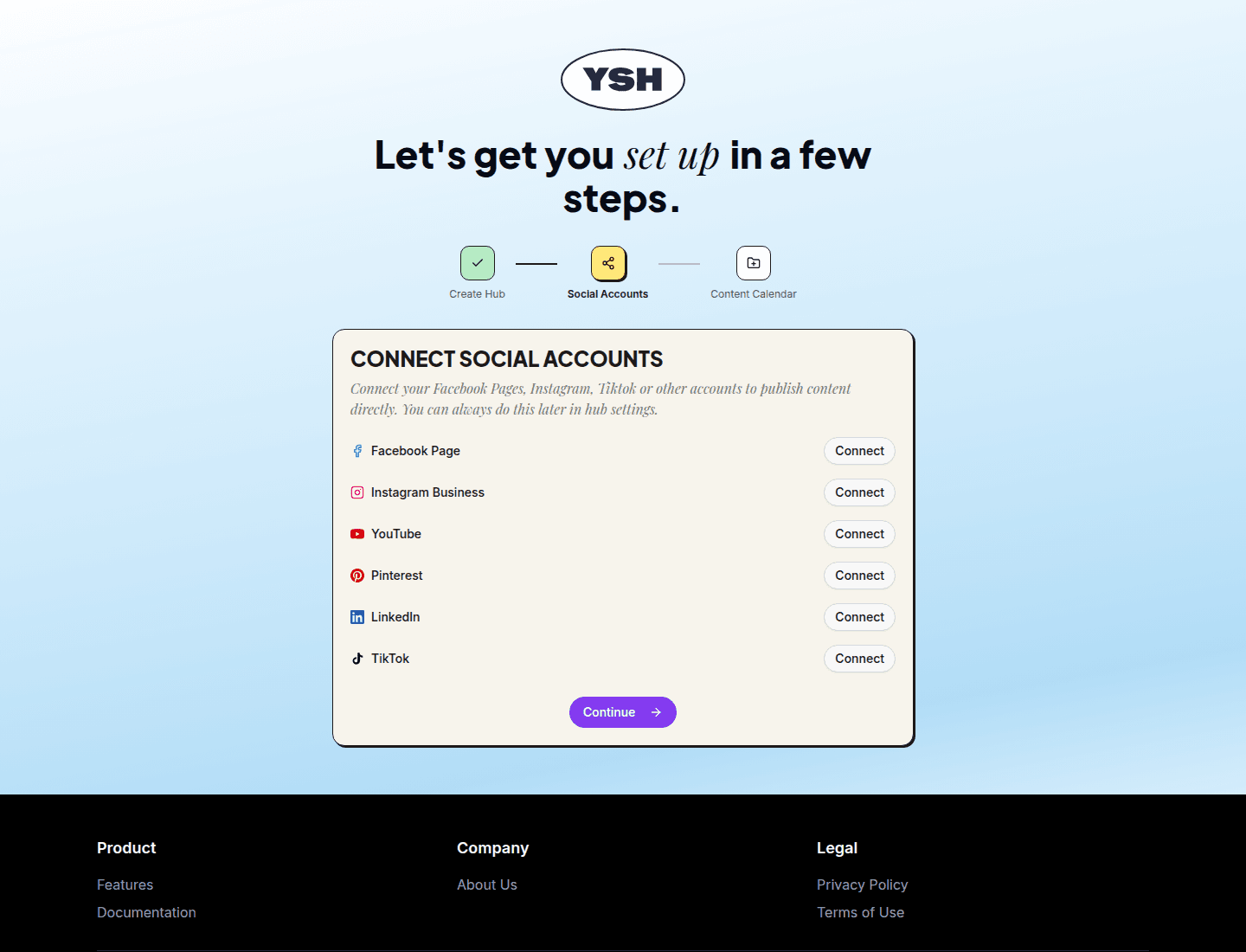 Onboarding — connect social accounts