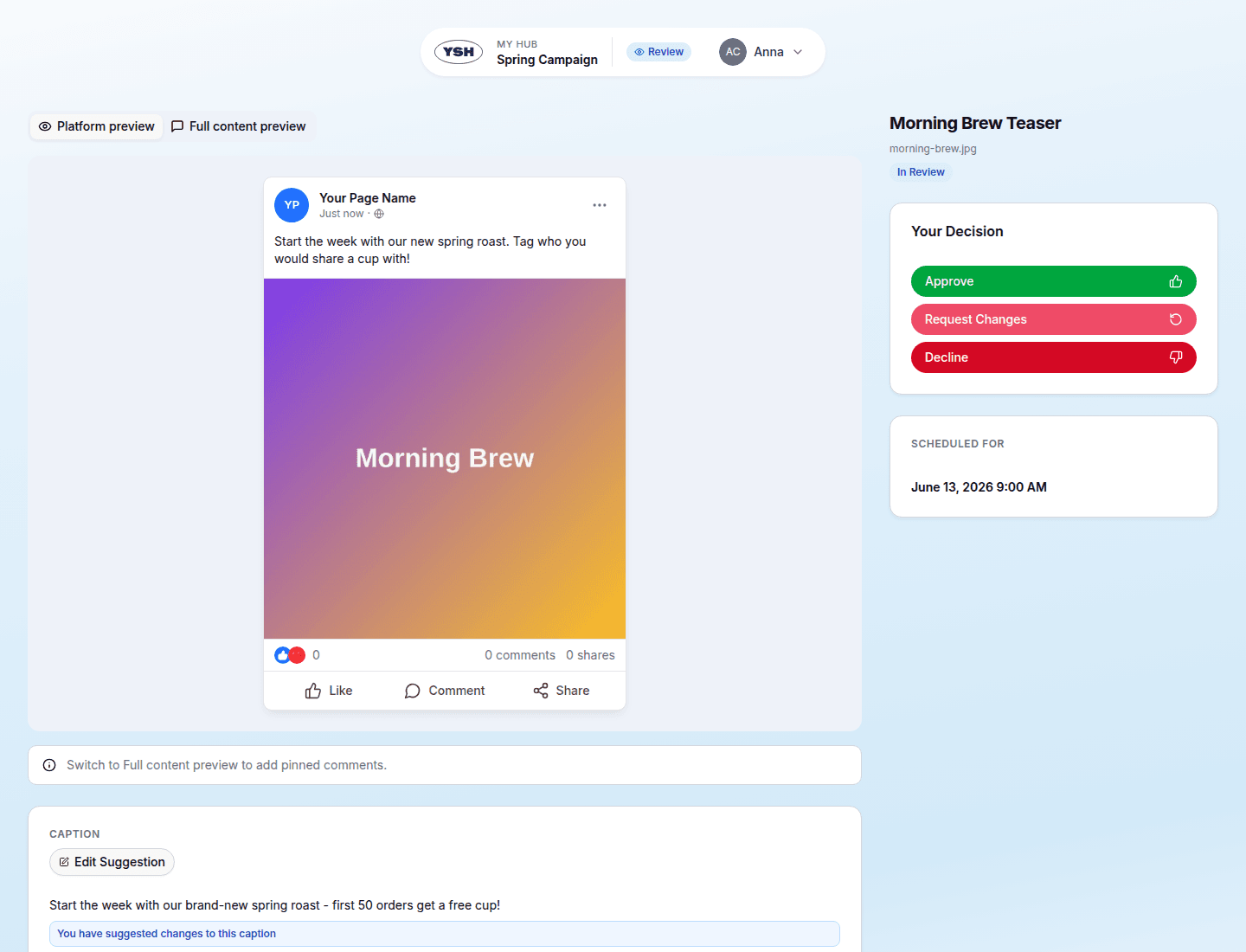 Content review page